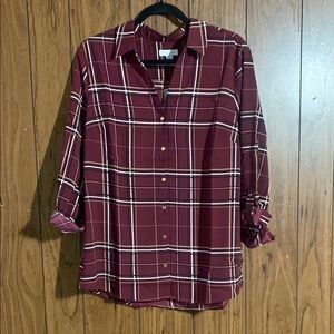 Charter Club Burgundy Plaid Button Down Shirt
